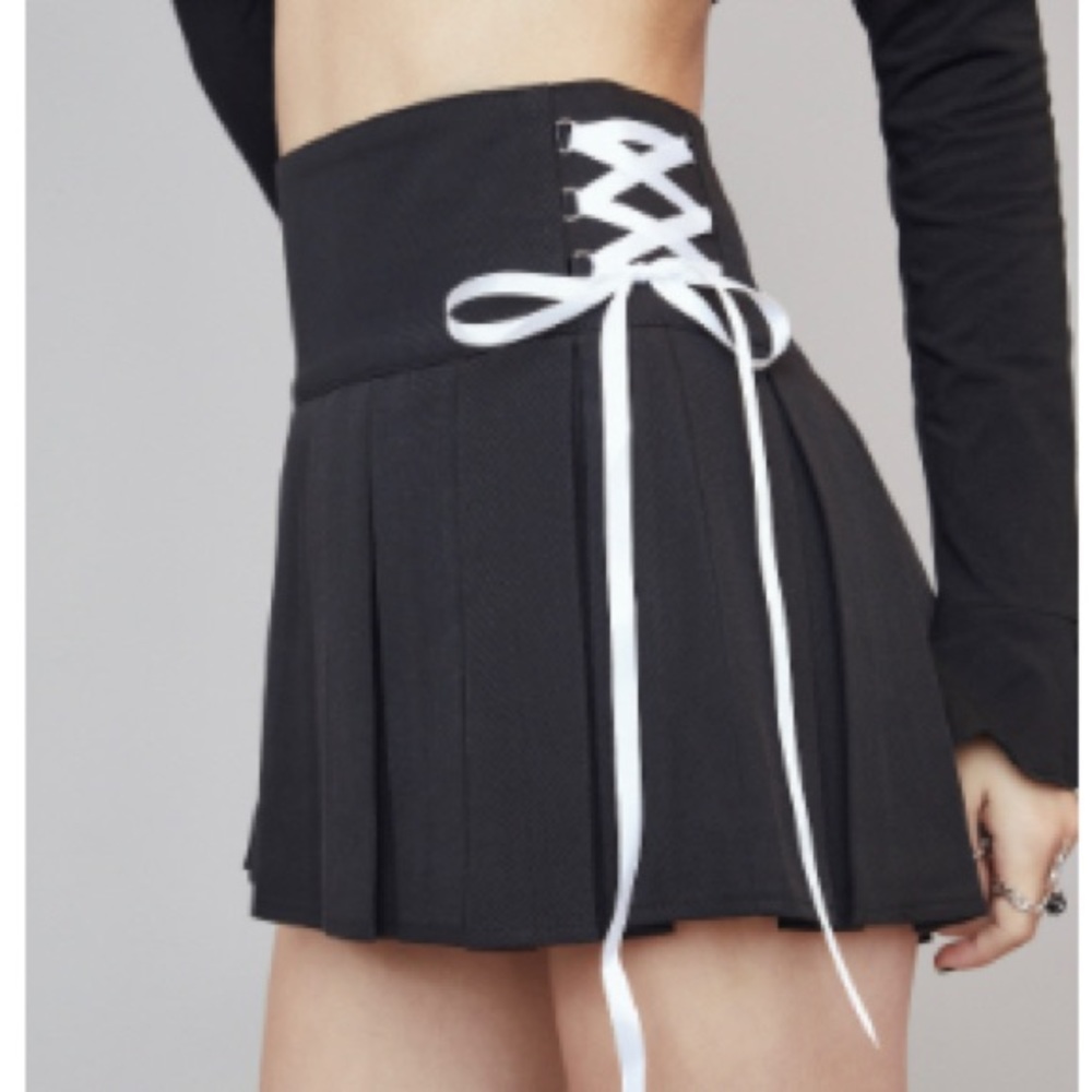 Dolls Kill “Confess To Me” Pleated Skirt - Lace Up Corset Detail